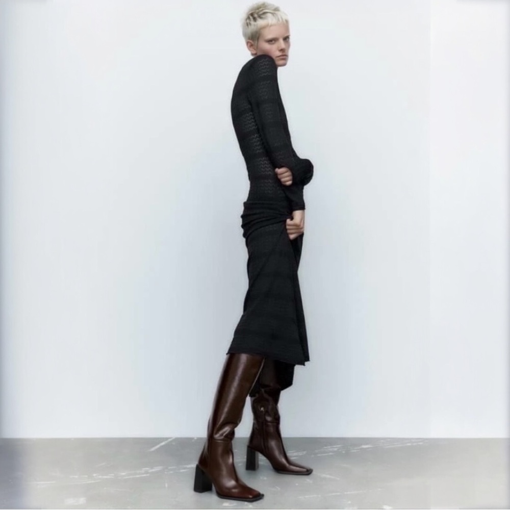 ZARA LEATHER HEELED OVER-THE-KNEE BOOTS BURGUNDY Size 36